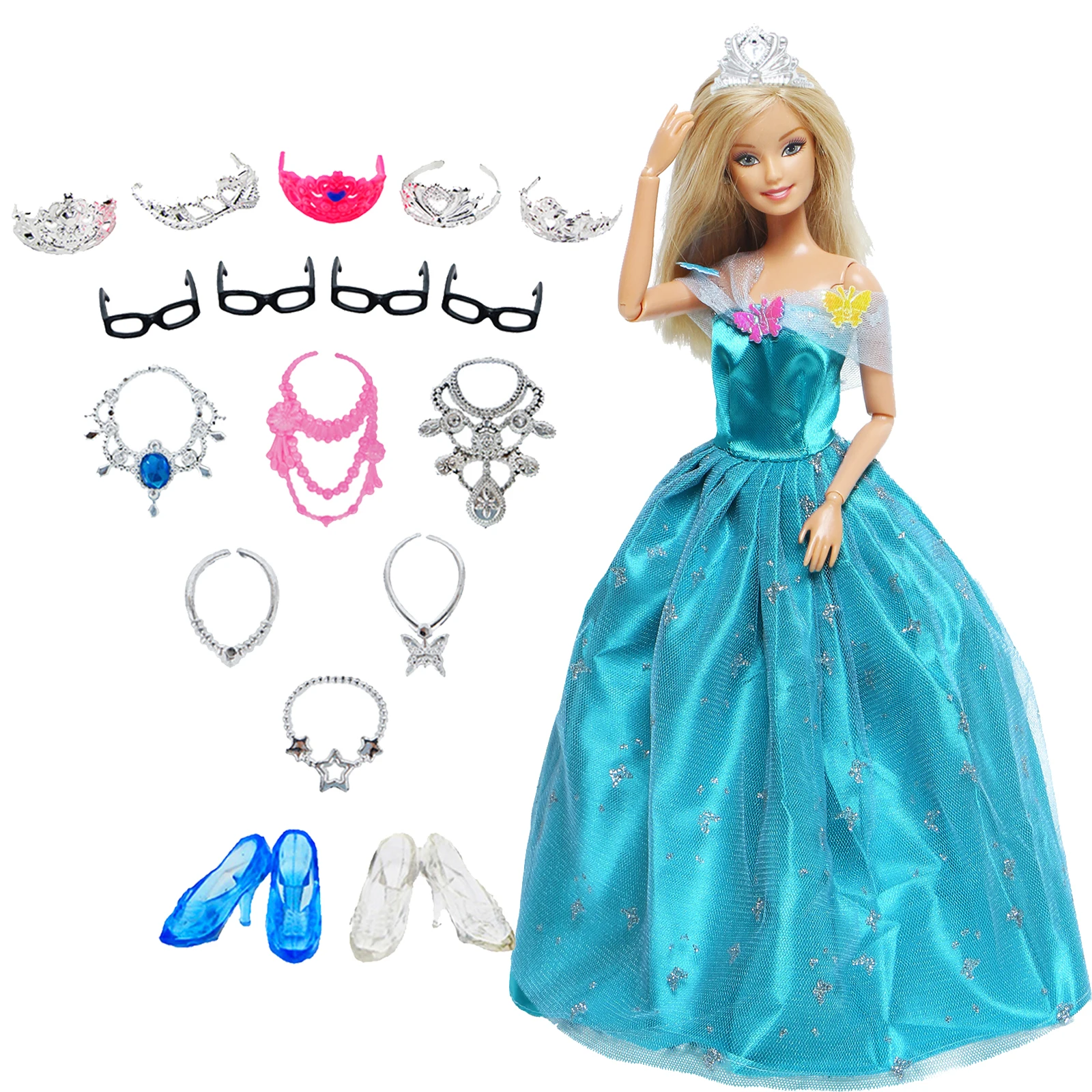 14 шт./лот = 1 синее бальное платье для свадебного платья + 5 корон 6 пластиковых