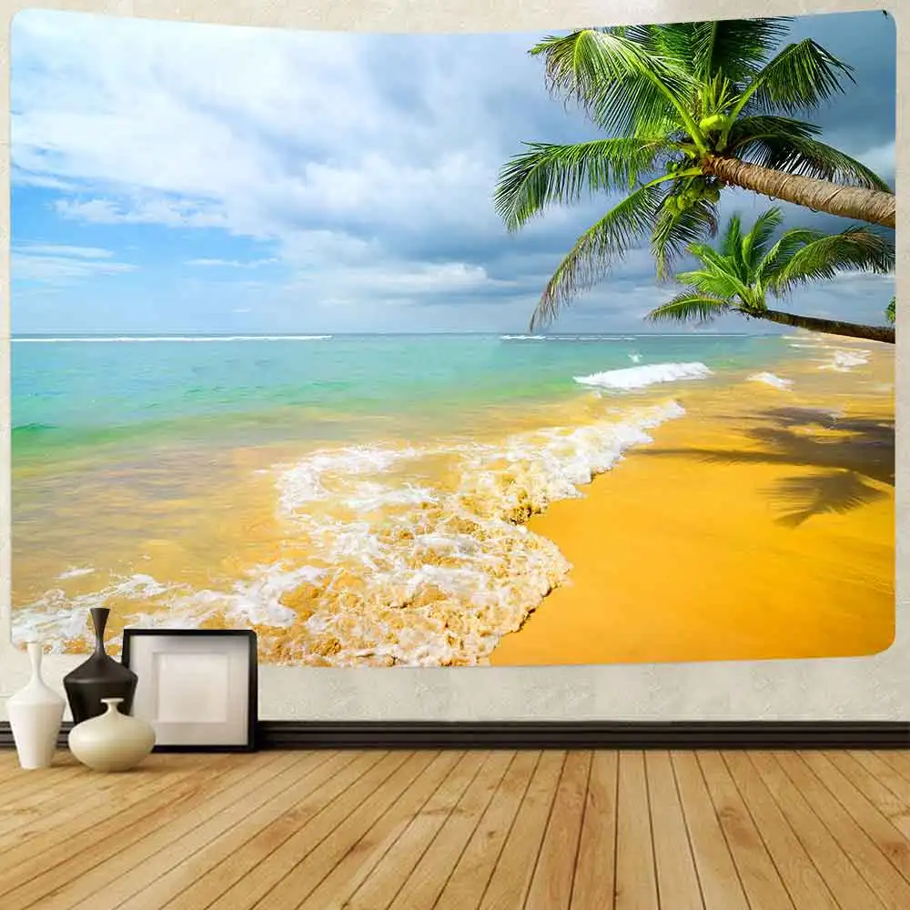 

Simsant Summer Beach Tapestry Coconut Tree Sea Wave Art Wall Hanging Tapestries for Living Room Home Decor Banner
