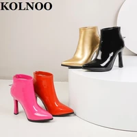 kolnoo handmade womens high heels boots five star zipper patent leather ankle booties four colors evening fashion winter shoes