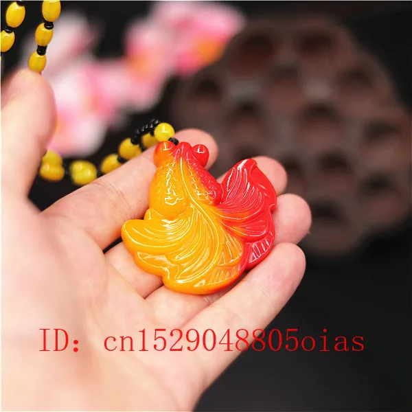 Натуральный красный желтый нефрит камень Золотая рыбка ожерелье из бисера