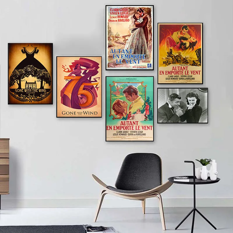 

Gone with the Wind Vintage Movie Poster And Prints Canvas Painting Pictures On The Wall Classic Decorative Home Decor Obrazy