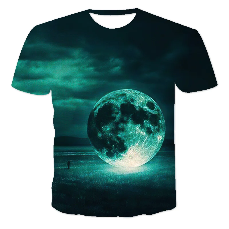 

2021 Men's Summer 3d Digital Printing Night Moon Beautiful Landscape Casual Breathable Short Sleeve T-shirt And Top 130-6XL