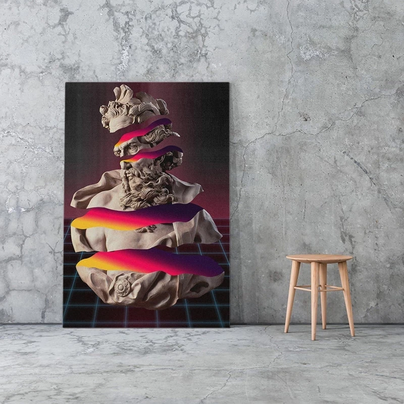 

Canvas Print Bust of Neptune Picture Wall Art Vaporwave Painting Home Decoration Vintage Module Poster For Living Room No Frame