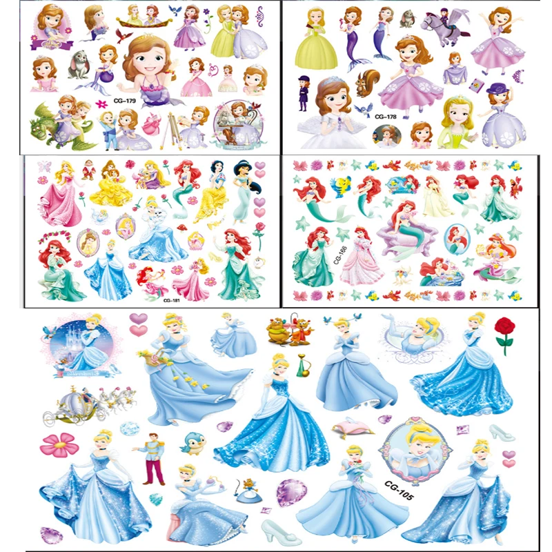 

Disney Princess Tattoo Sticker Children's Birthday Party Decoration Sticker Cartoon Anime Figure supply Kids Christmas Gifts