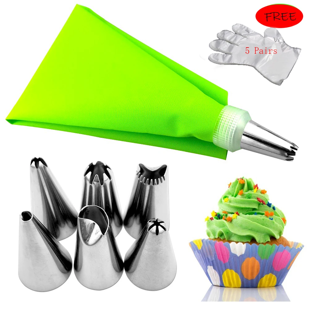8 PCS/set Silicone Icing Piping Cream Pastry Bag + 6 Stainless Steel Cake Nozzle DIY Decorating Tips Fondant Tools |