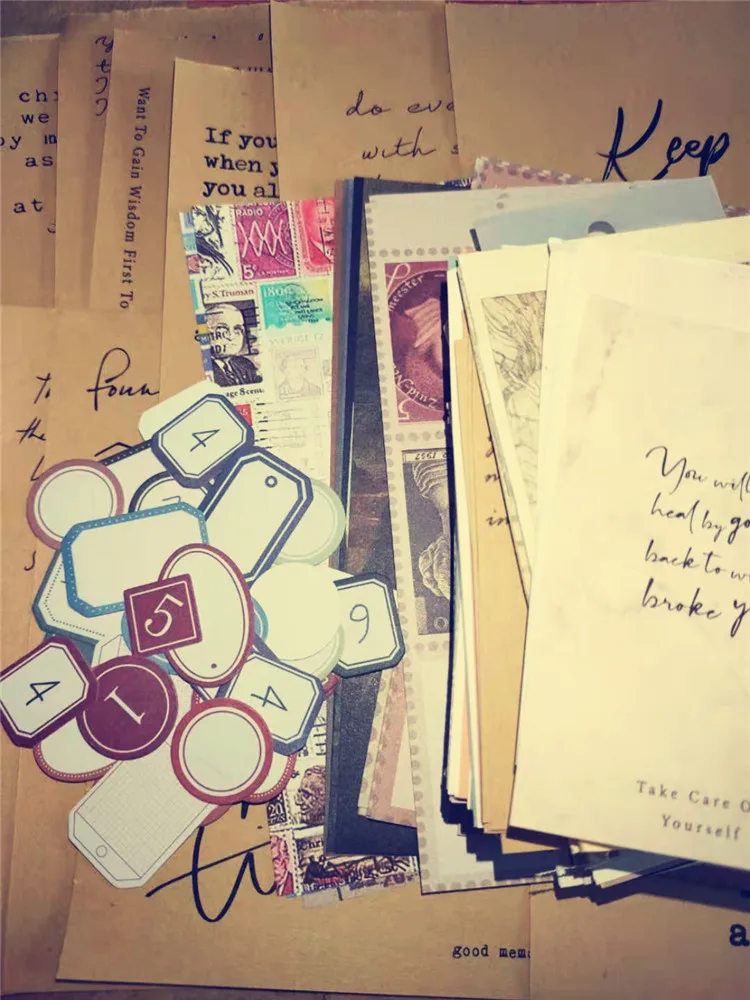 

210 Pcs Retro label Stationery Stickers Vintage Ticket Diy Journal Diary Digital Album Planner Scrapbooking Material Decoration