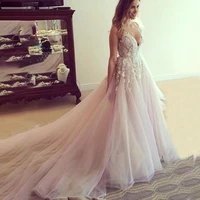 a line boho wedding dresses long 2021 sexy deep v neck backless appliques floral lace bohemian beach wedding dress bridal gowns