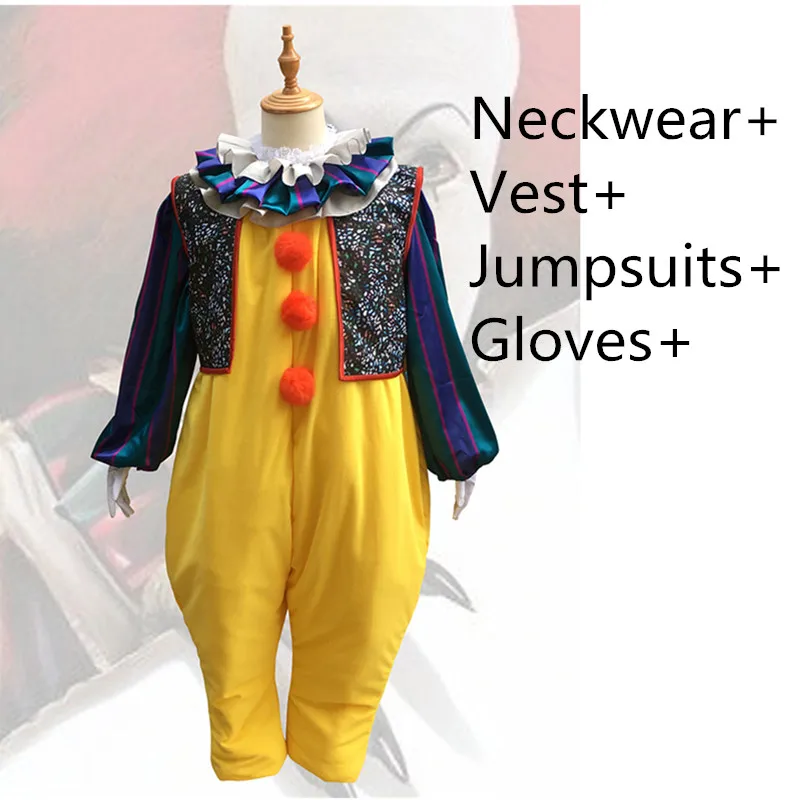 Only Clothes Стивен Кинг это террор Pennywise косплей костюм на Хэллоуин комбинезоны Джокера клоун фигура страшная Маска Из Латекса парик для мужчин и женщин - Цвет: Only Clothes
