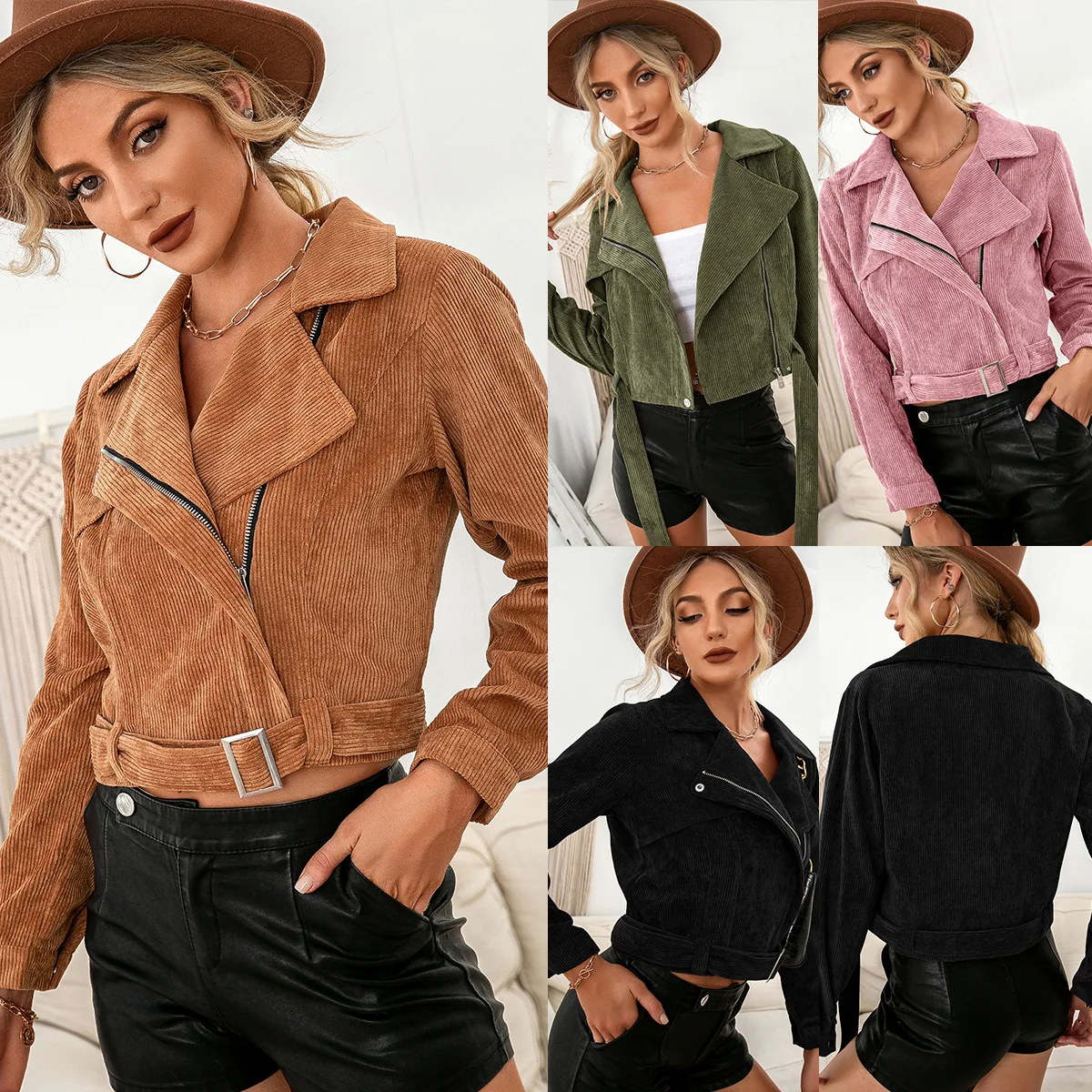 

Women's autumn and winter casual short outfit side zipper jacket coat top women