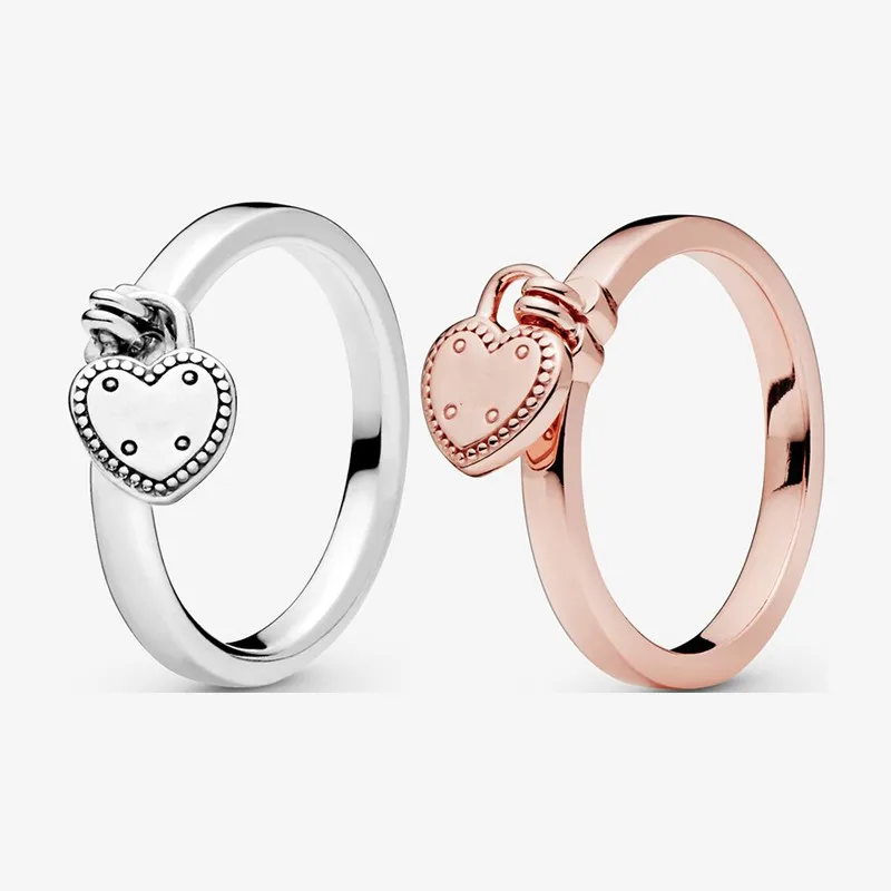 

Authentic 925 Sterling Silver Rose Gold Heart-shaped Padlock Ring Is Suitable For Women's Engagement Jewelry Anniversary