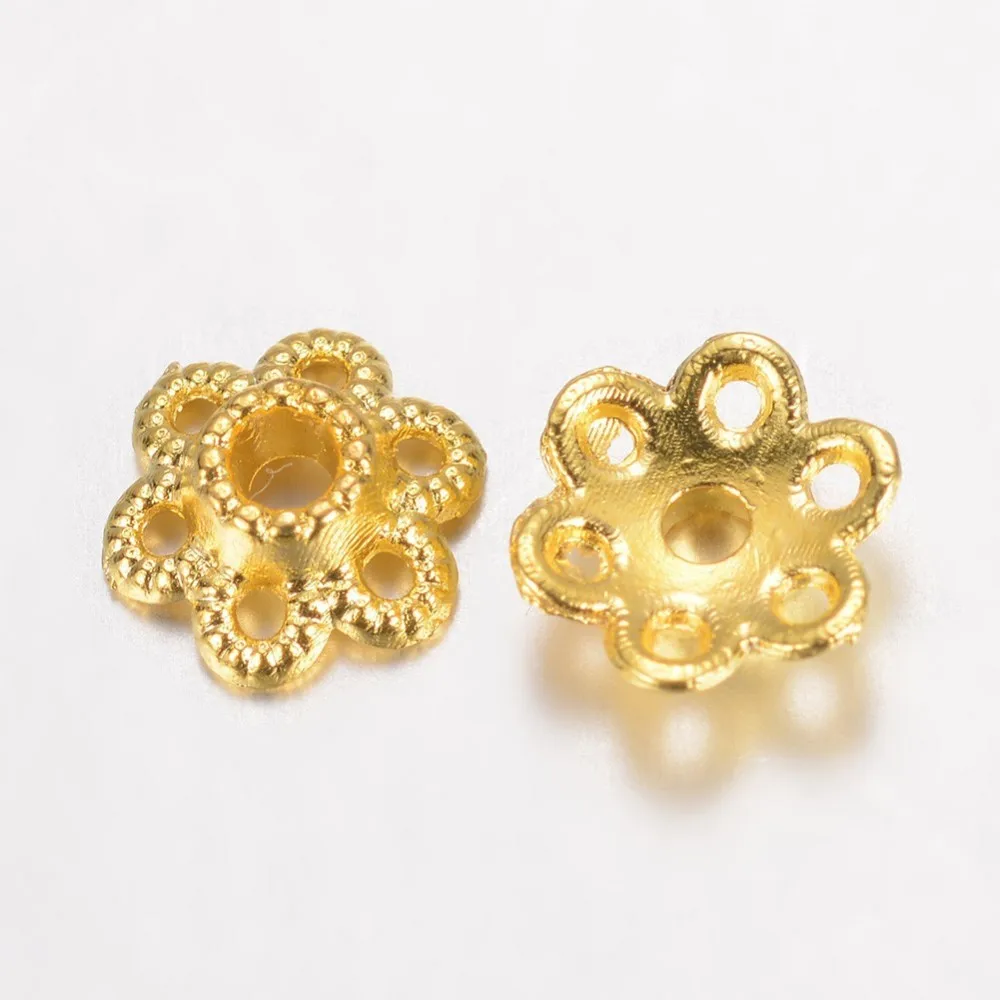 

100 pc Alloy Fancy Bead Caps Hollow 6-Petal Flower Golden 6.5x2mm Hole: 1mm
