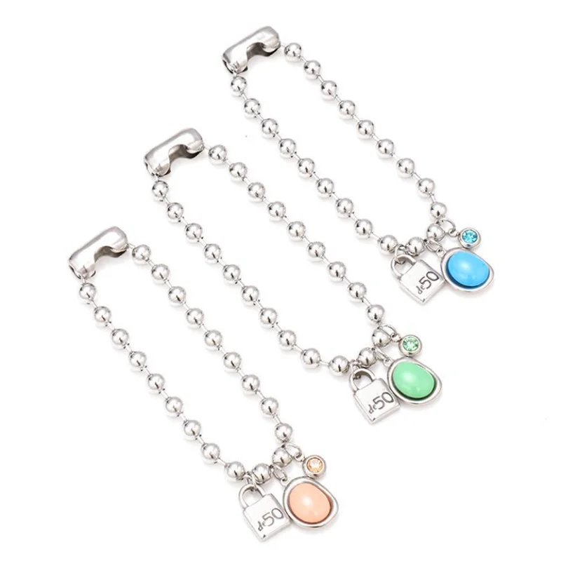 

Fashion Brand Stainless Steel Bracelet Simple 6mm Bead Chain Lock Rhinestone Zircon Woman Bracelet UNO Pendant Jewelry