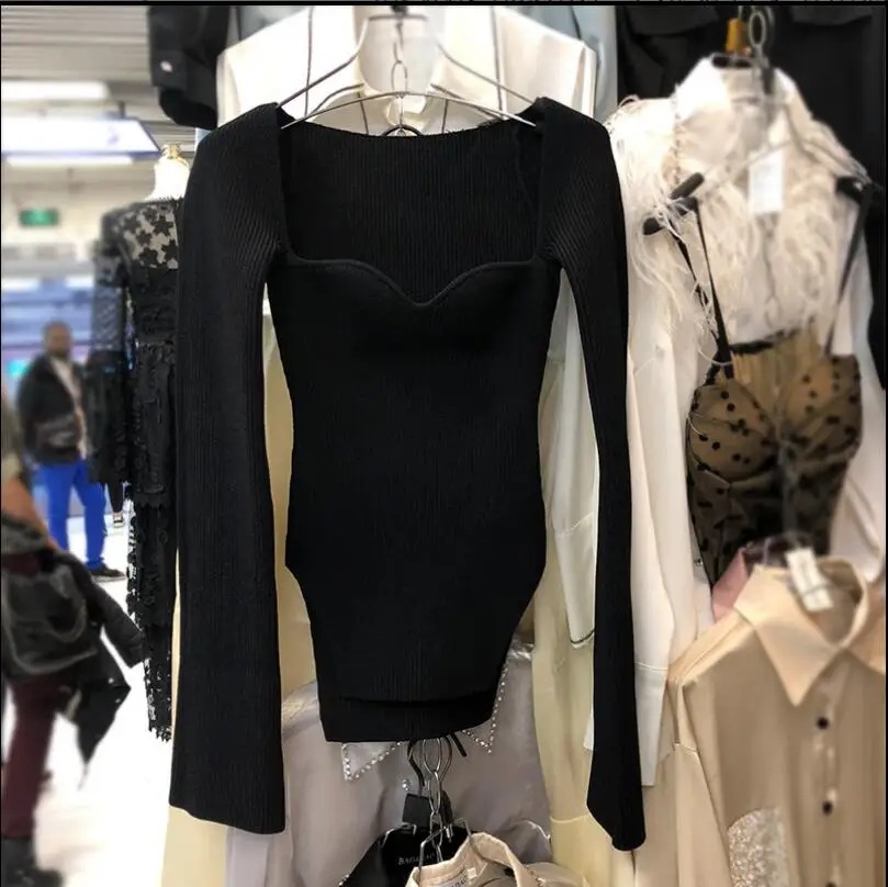 Женский трикотажный свитер облегающий с длинным рукавом весна 2020 | Женская