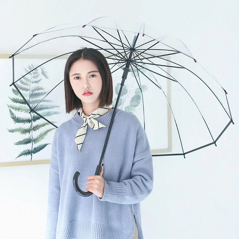 

High Quality Kids Umbrella Transparent Big Long Handle Umbrella Male Female Rain Fashion Solid Automatic Creative Rainy Clear