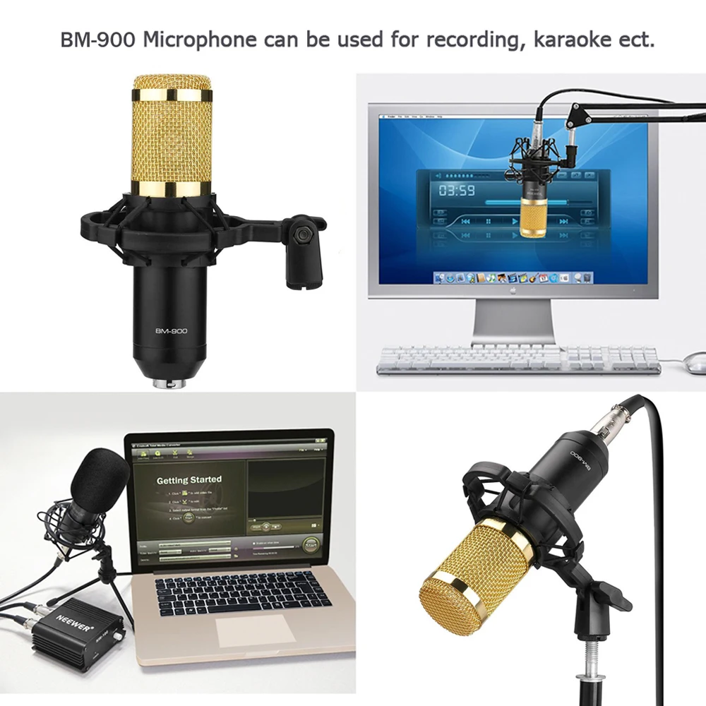 

BM-900 Professional Condenser Microphone with Shock Mount Mic For Broadcasting Singing Recording KTV Karaoke Phone Computer Mic