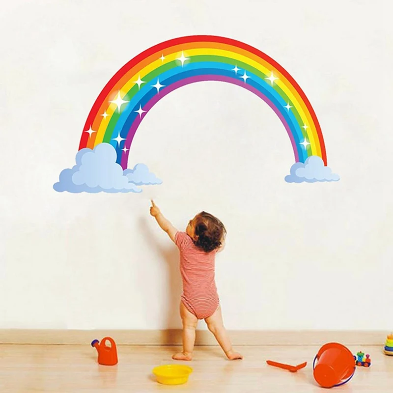 Большой радужный узор блестящая настенная наклейка украшение для дома детской