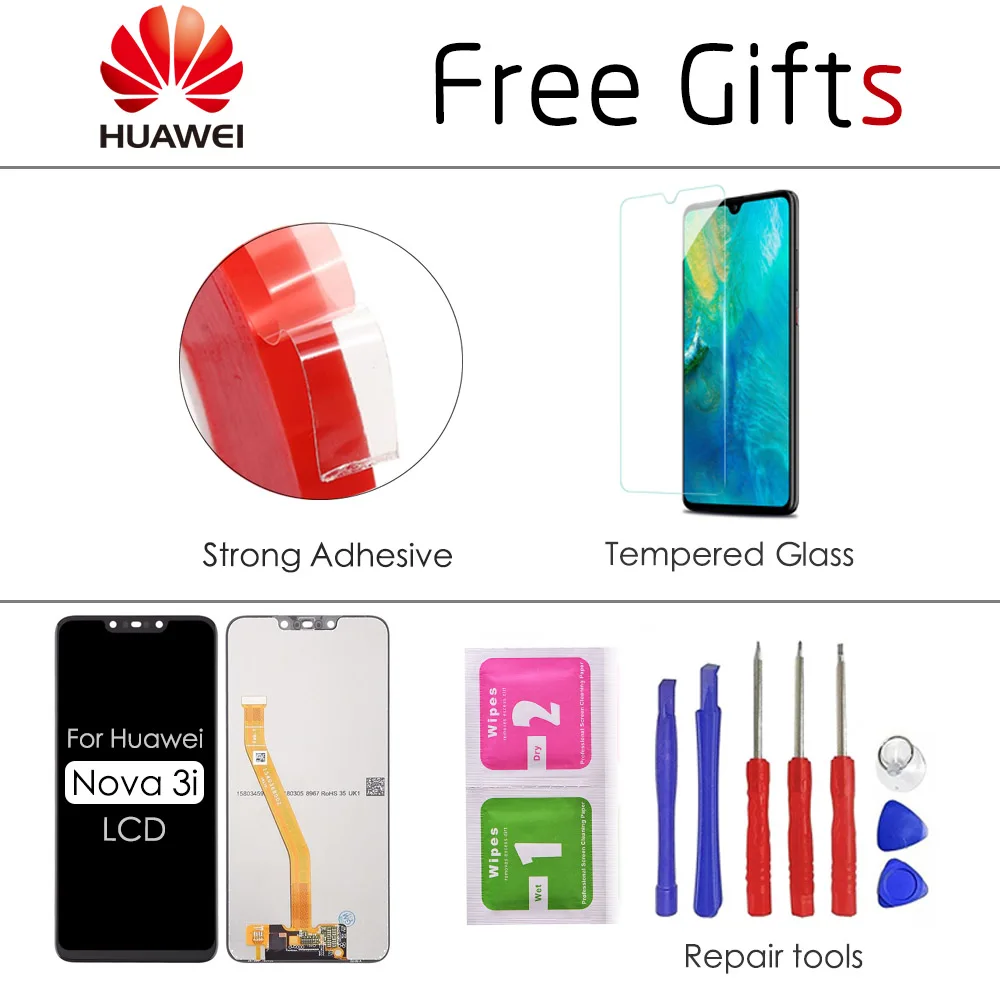6," протестированный huawei Nova 3 3i ЖК-дисплей кодирующий преобразователь сенсорного экрана в сборе ЖК-дисплей для huawei P Smart Plus запасные части