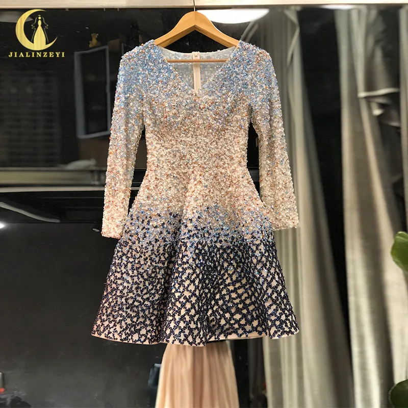 Рейн реальные фотографии Elie Saab V образным вырезом одежда с длинным рукавом бусины