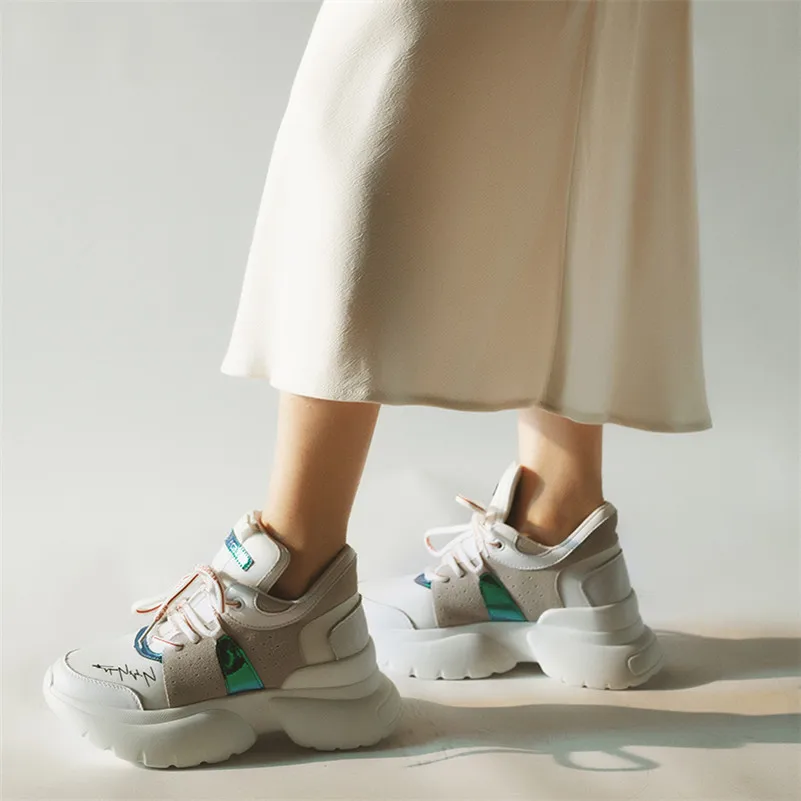 FEDONAS Newest Women Sneakers Flats Platforms Casual Shoes Woman Genuine Leather+ Stretch Fabric Autumn Sport Shoes Sneakers