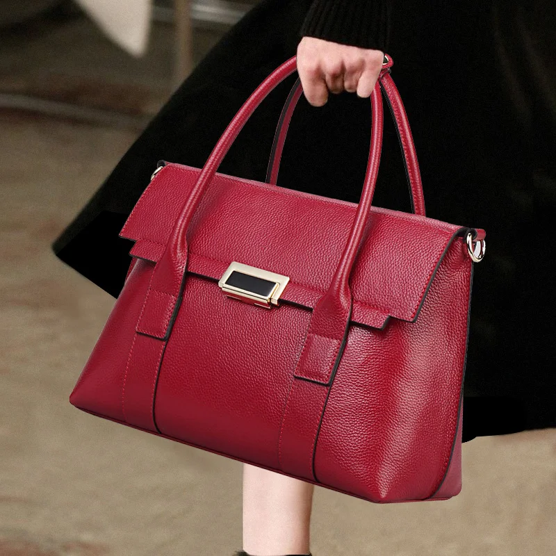 New Genuine Leather Briefcase Women Handbags large capacity ladies  14 inch Laptop Bag fashion Cowhide shoulder messenger bags
