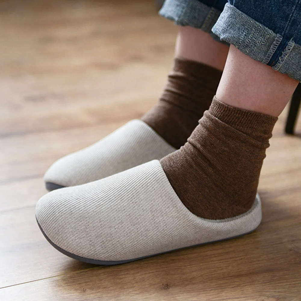 

Japanese-style Non-slip Couple Cotton Slippers Home Indoor Floor Lovers Soft Shoes Silent Flock Slippers Autumn Winter