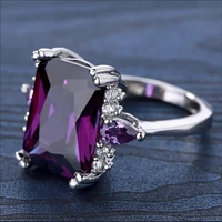 high quality silver color purple crystal cubic zircon rhinestone female ring for women party jewelry accessories