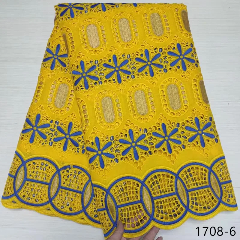 

2021 Latest Swiss Voile Lace in Switzerland High Quality 5yards Embroidery African 100% Cotton Fabric for Dress Dubai Style 1708