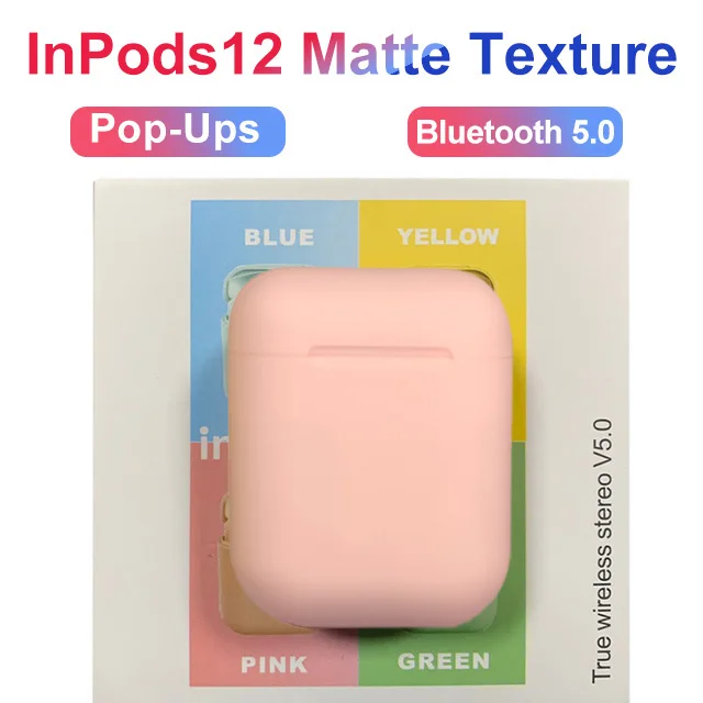 i12 D Pink box Новые беспроводные наушники Macaron i12 TWS Bluetooth 5,0 в гарнитуре сенсорный всплывающий стерео наушники для телефона HD микрофон - Цвет: i12 D Pink box