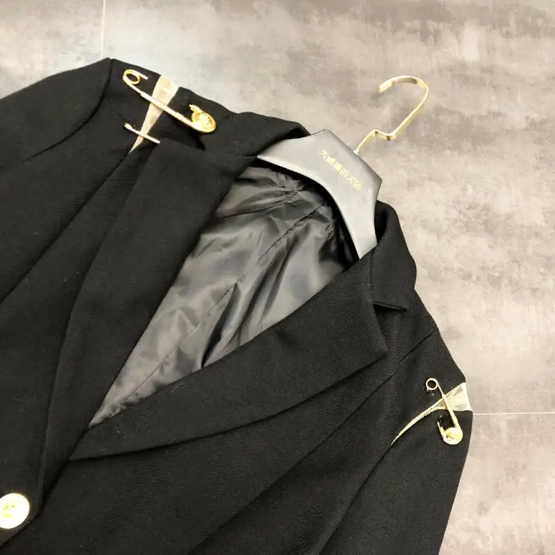 Осень уличный стиль Золотой Большой штырь украшения красивый Blazker куртка женская