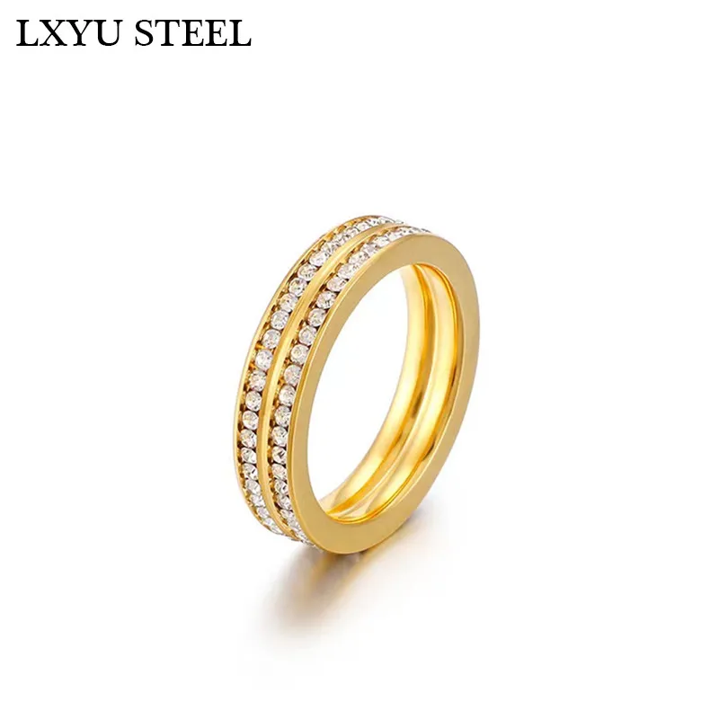 

Модные кольца для женщин, три цвета, нержавеющая сталь и циркон, кольца на палец, Многослойные женские ювелирные изделия, кольца, подарки