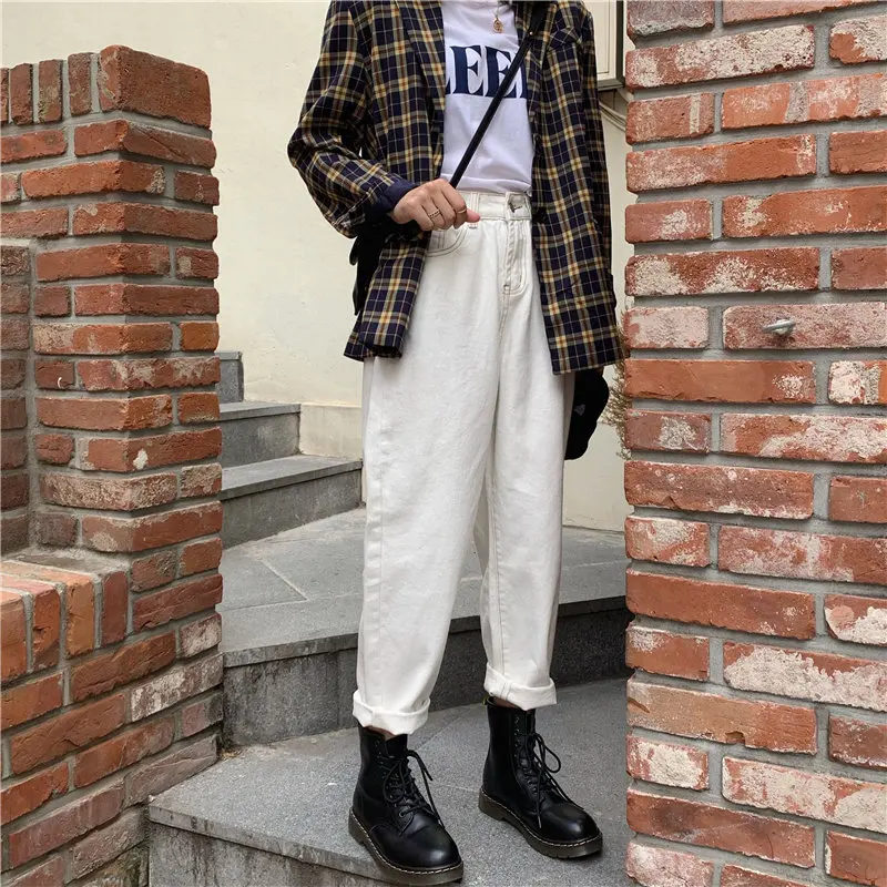 

Женские свободные повседневные джинсовые брюки в стиле ретро с завышенной талией и широкими штанинами, современные длинные прямые стильны...