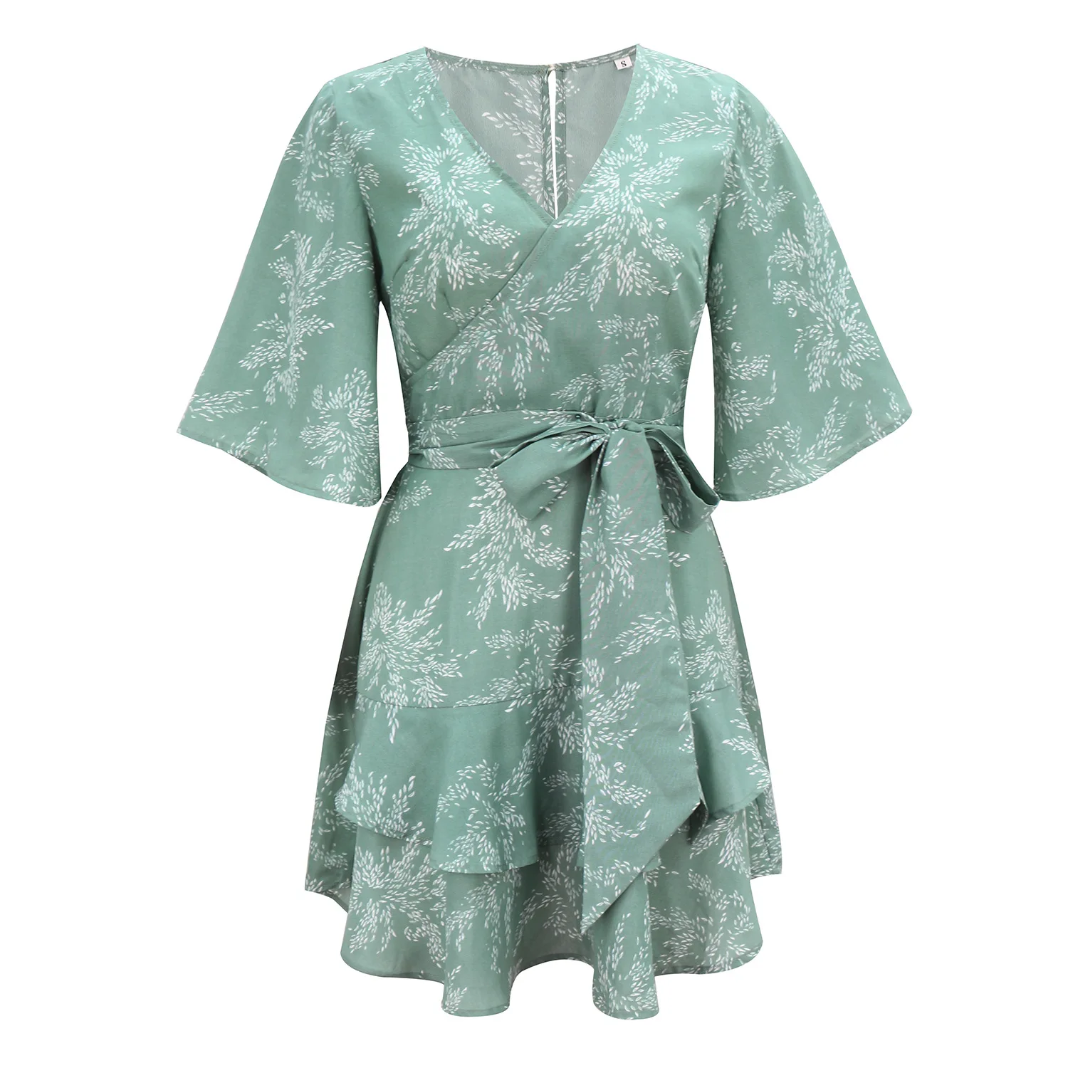 

2021 Summer Fashion Sexy Slim Printed V-neck Tie Short Skirt Ladies Casual Dress Party Birthday Dress Seaside Beach Clothing