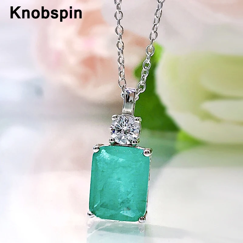 

Knobspin 100% 925 Sterling Silver Paraiba 8*10mm High Carbon Diamond Pendant Necklace For Women Wedding Fine Jewelry Wholesale
