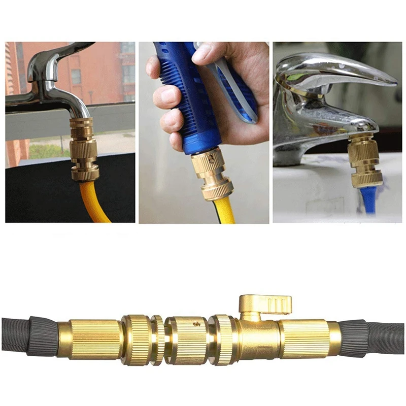 

Garden Hose Quick Connectors Solid Brass 3/4 Inch GHT Thread Easy Connect Fittings No-Leak Water Hose Male Female Value 5 Pack