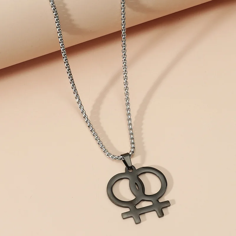 

2021 New Stainless Steel Female Symbol Necklace Personality Hollow Lala Sisters Pendant Fashion Trend Jewelry Wholesale