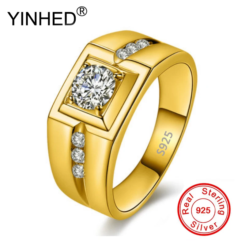 YINHED роскошное мужское кольцо на палец из стерлингового серебра 925 пробы с золотым