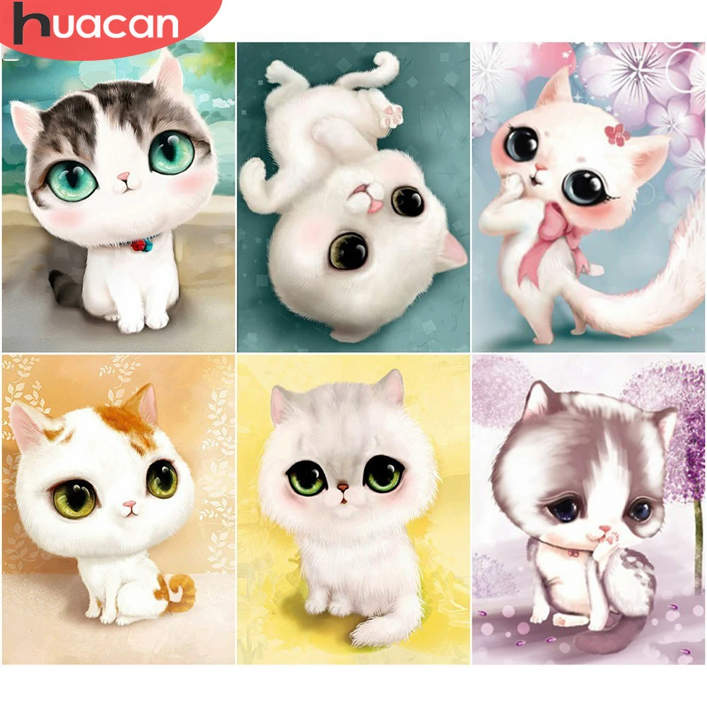 HUACAN полная квадратная алмазная живопись мультфильм 5D сделай сам вышивка Декор для дома с изображением кота