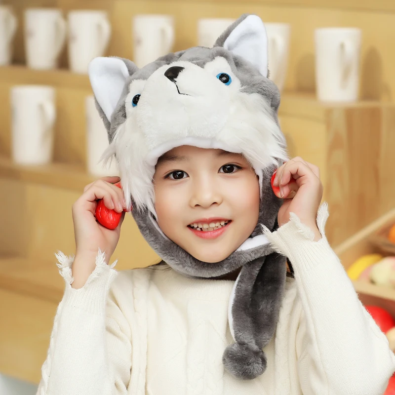 Husky Timber Wolf милая плюшевая шапка с животными теплая зимняя модная забавная |