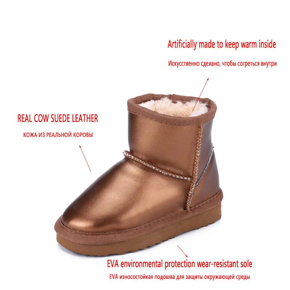 HABUCKN модные водонепроницаемые зимние ботинки из натуральной кожи на меху теплые