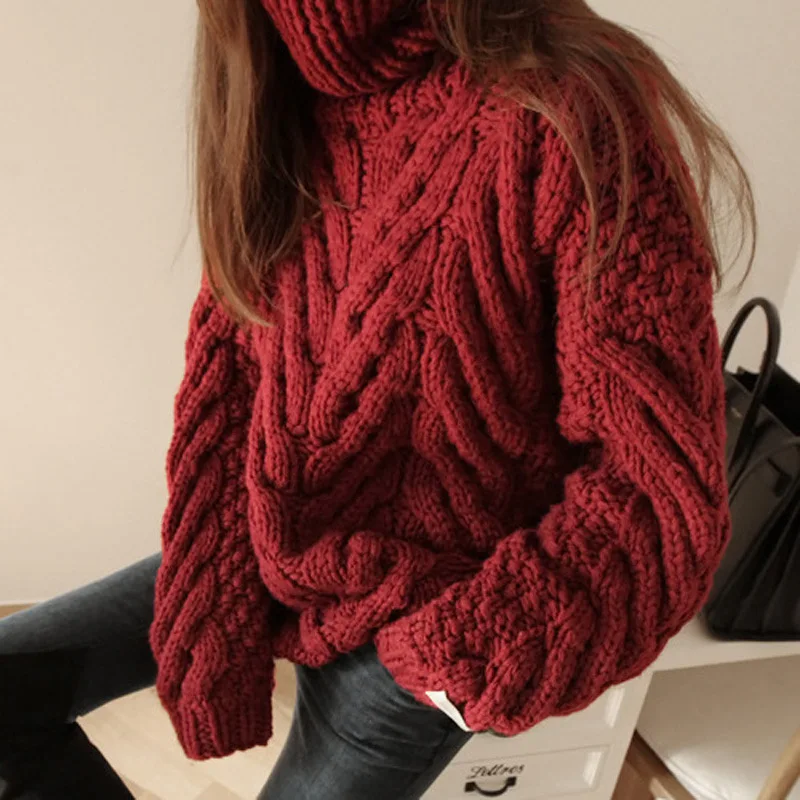 

VANOVICH Korean Japan Style Thick and Warm Mid-length Loose Solid Color Turtleneck Sweater 2022 Autumn and Winter New Pullovers