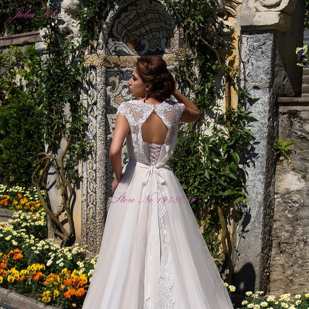 

Julia Kui Sleeveless A Line Wedding Dress With Sash Elegant Lace Bridal Gown