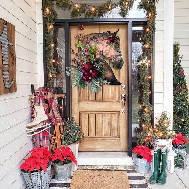 

2022 Рождественская деревянная подвесная дверь в виде головы лошади для Выездки, подвесное украшение для входной двери, праздничное домашнее...