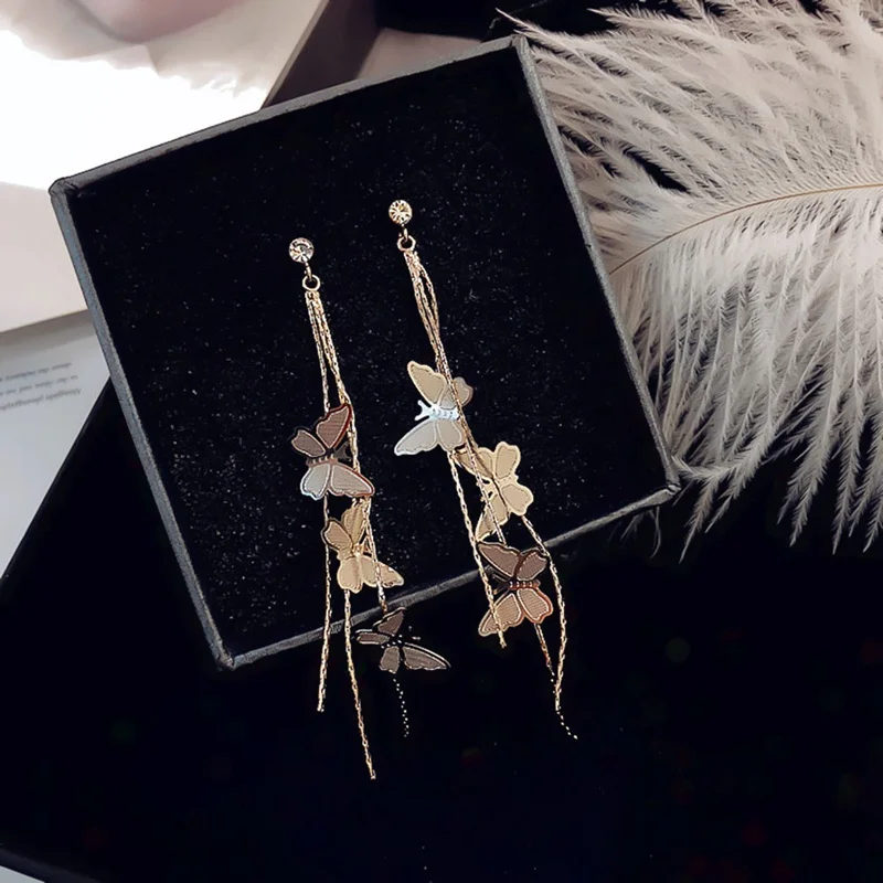 Новые модные женские украшения серьги бабочки длинные кисточки капельки