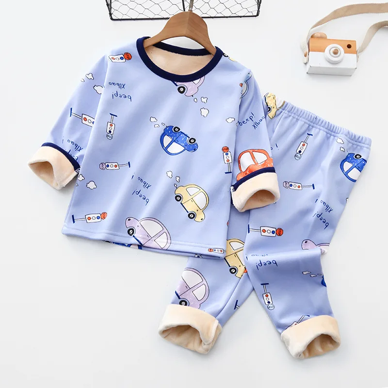 

Winter Toddler Boys Girls Baby Clothes 2021 New Cartoon Printed Pajamas Set Warm Fleece Sleepwear Pijimas Set for Kids Homewear