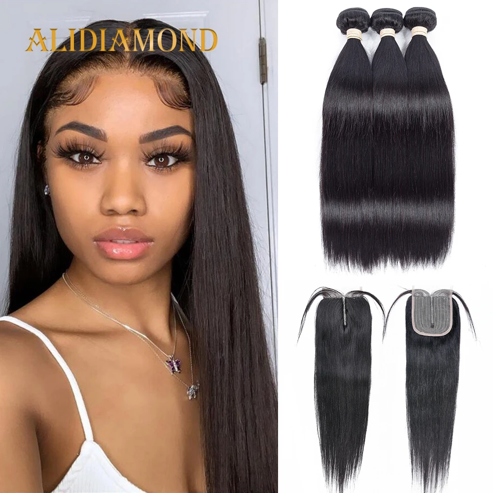 

Straight Bundles With Closure Malaysian Hair Weave Bundles With Closure 4x4 HD Transparent Lace Closure with Hair Extensions