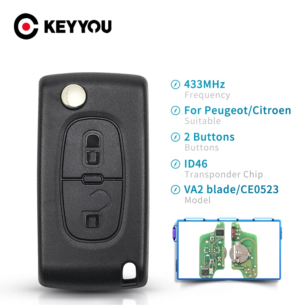 Брелок для Peugeot 307 3008 308 408 433 МГц ID46 7941 CE0536 CE0523 2 кнопки VA2/HU83|Ключ от авто| |