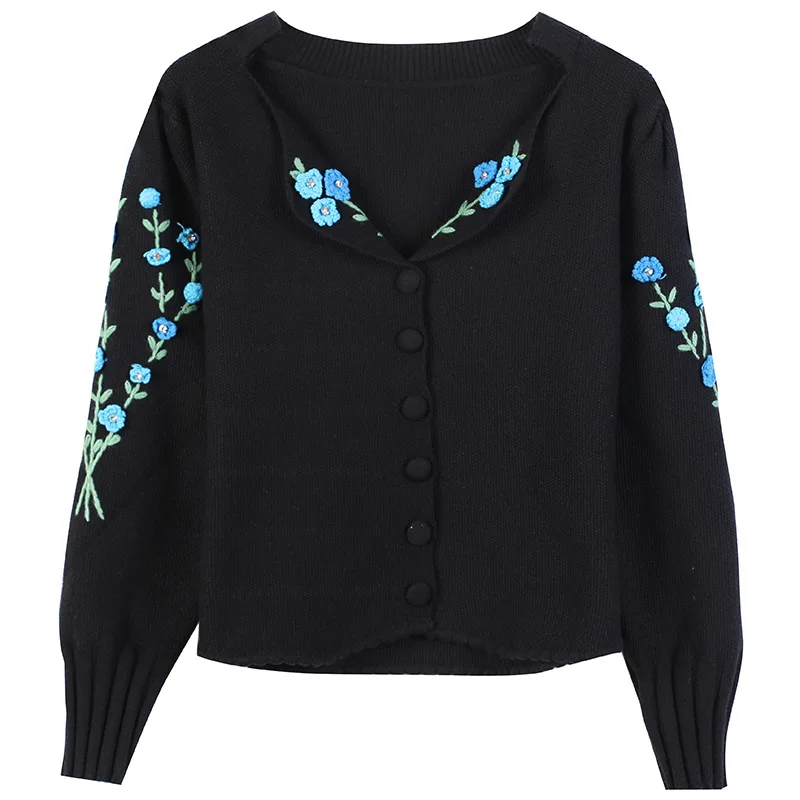 

2020 New Fashion High-end Knitted Cardigan Button Retro Loose Jacquard V-neck Embroidery Sweater Ladies Sweater Clothes