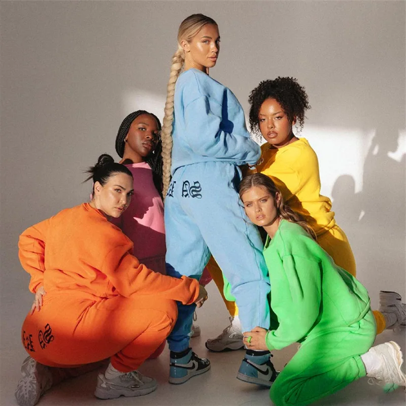 

Women Winter Fashion Two-Piece Long-Sleeved Round Neck Loose Casual Sports Pullover Sweater Lettering Pants Loose Trousers Suit