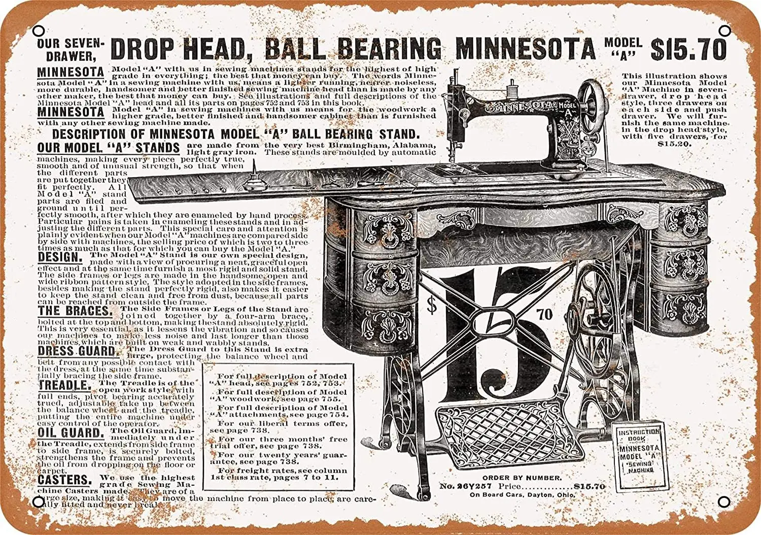 

WallColor 9 x 12 Metal Sign 1903 Minnesota Treadle Sewing Machine Vintage Look