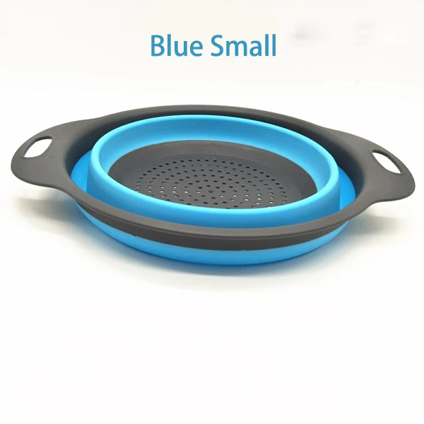 Blue Small 4 цвета креативная силиконовая складная стойка корзина Кухонные гаджеты для хранения выдвижной силиконовый фруктовый дуршлаг для овощей S/L - Цвет: Blue Small